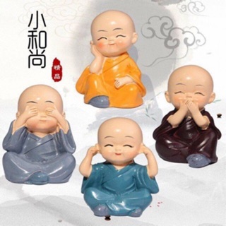 Bộ Tượng Chú Tiểu Hòa Thượng Tứ Không - Phật Phong Thủy Mini 4 Tư Thế, Trang Trí Xe Hơi, Để Bàn