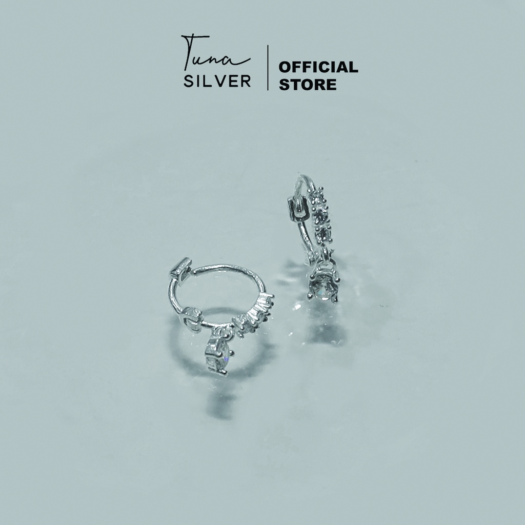 Khuyên tai bạc tròn, Hoa tai Bạc bạc tròn đính đá, Bông tai bạc nữ gắn đá đẹp TUNA SILVER CAM KẾT CHUẨN BẠC