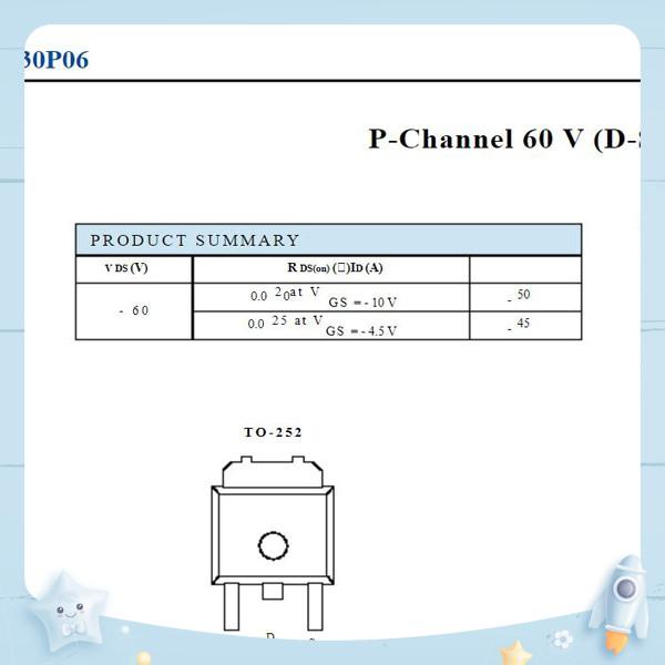 Mosfet kênh P - 30P06 | P-channel  60V (D-S) Mosfet | 60V - 50A - TO252-3 - DPAK   - Nhà sản xuất VPSEMI