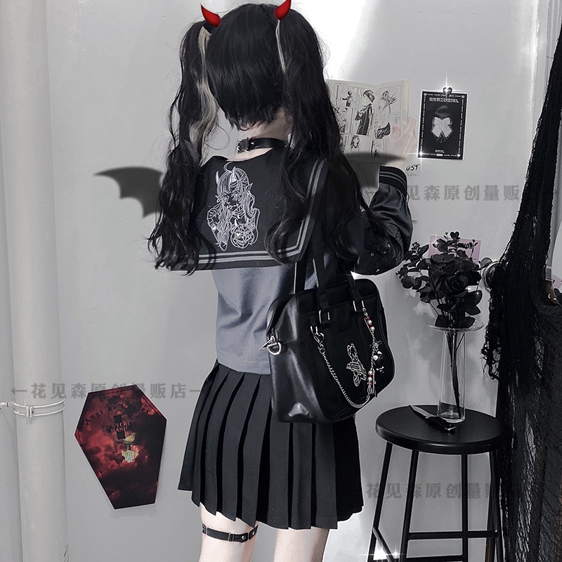 Set váy áo - Seifuku Brand Hoa Kiếm Sâm - Màu xám Đen kèm nơ #SEFUKU #HKS #SEI