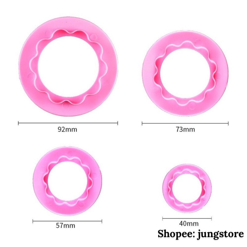 Bộ 4 Khuôn Cắt 2 mặt hình hoa và hình tròn dùng tạo hình mũ gà, mũ heo, hoa hồng và nhiều mẫu bánh bao khác M206