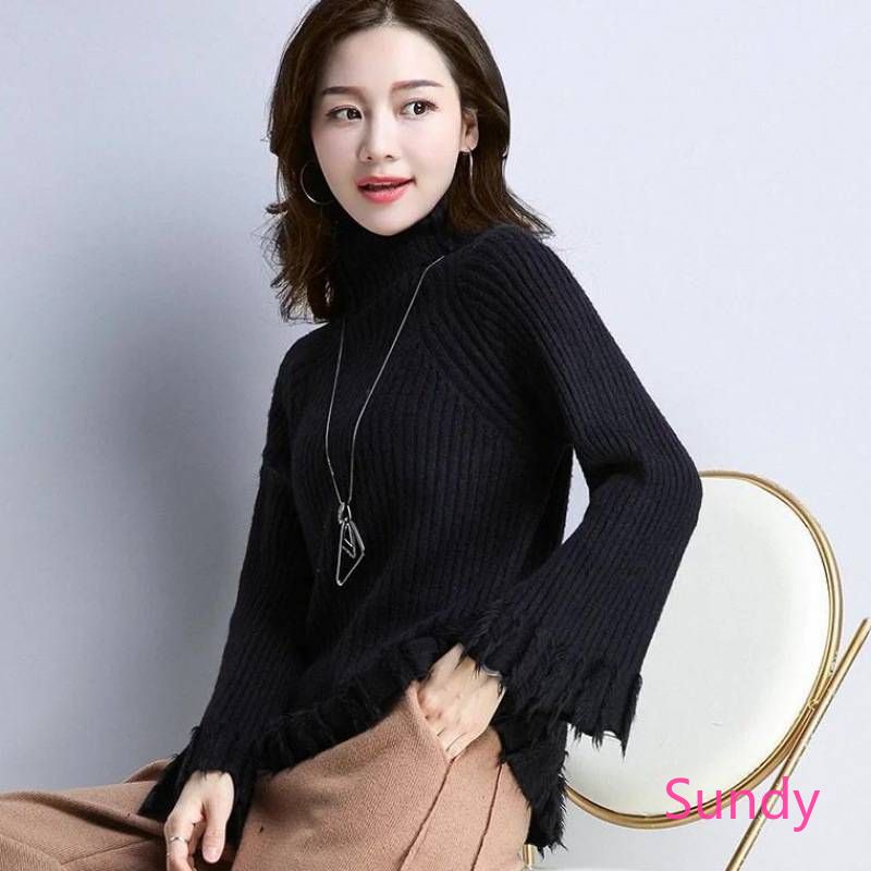 Áo Sweater Cổ Cao Dáng Rộng Giữ Ấm Cho Bé Gái