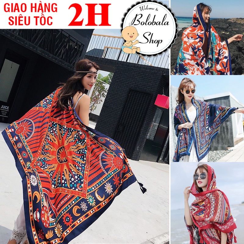 Khăn choàng Boho đi biển họa tiết thổ cẩm vintage 1m8 x 0.9m
