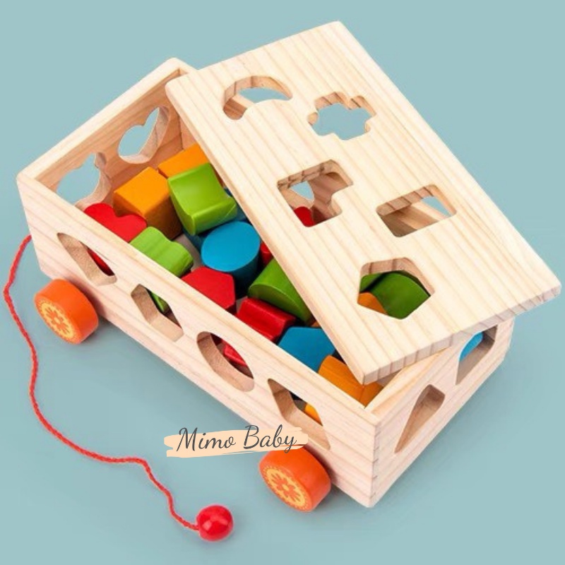 Đồ chơi gỗ xe kéo thả hình khối và số cao cấp cho bé Mimo Baby