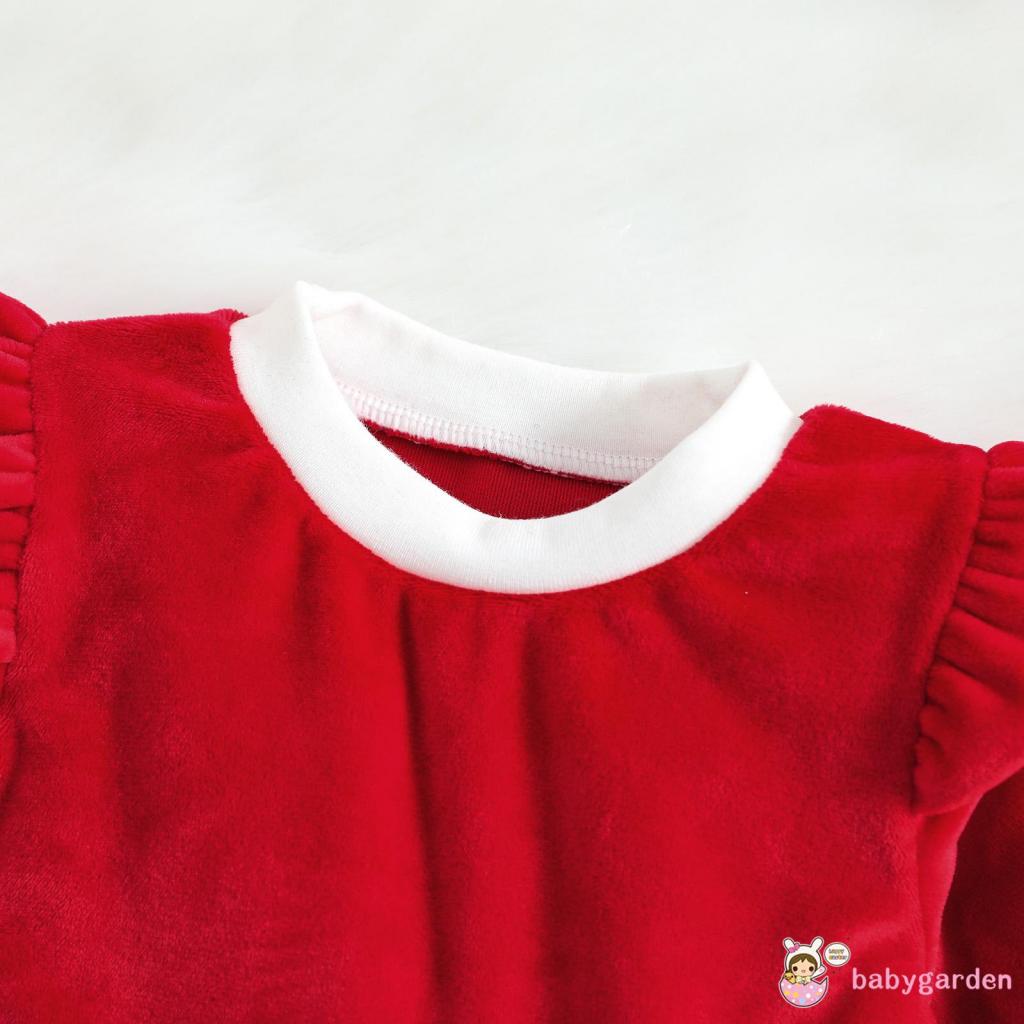 Bộ Áo Liền Quần Tay Dài + Băng Đô Cài Tóc Họa Tiết Giáng Sinh Thời Trang Cho Bé Gái 0-24 Tháng Tuổi