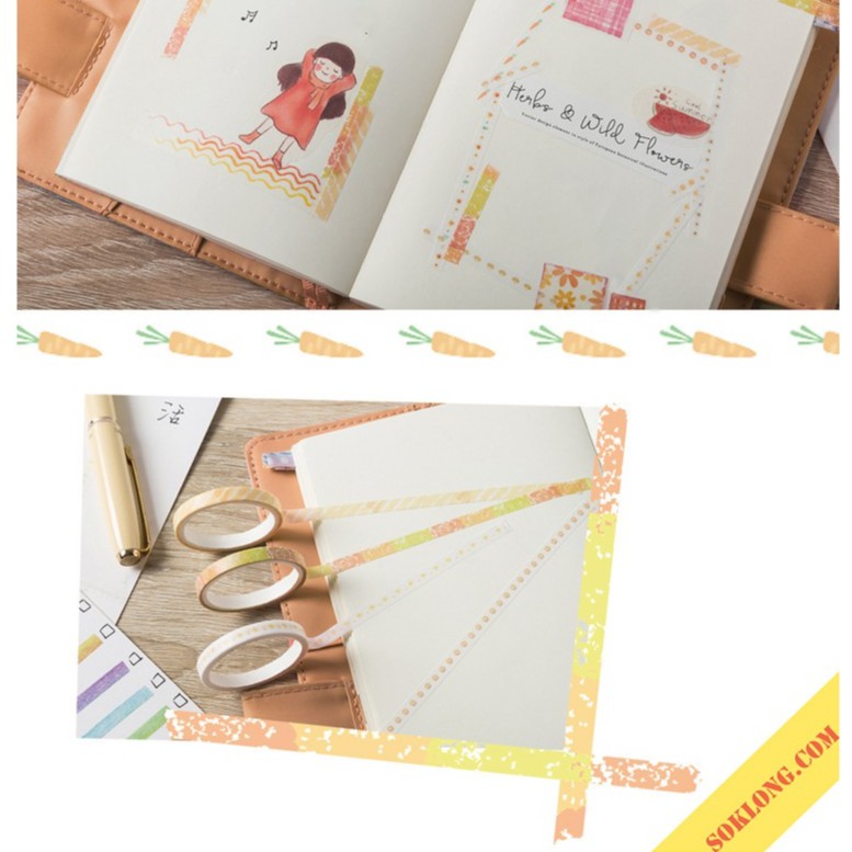 Bộ 10 cuộn washi tape dễ thương trang trí bullet journal, set băng dính dán đa năng WA06