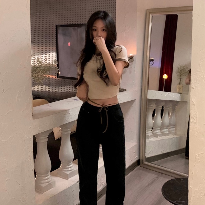 Áo thun croptop SUXI cổ tròn đơn giản dễ phối đồ thời trang mùa hè dành cho nữ