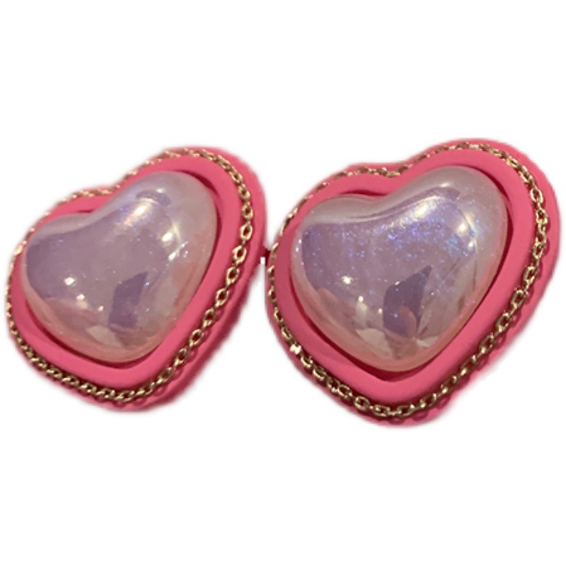 Khuyên Tai Hình Trái Tim Đính Hạt Ngọc Trai Hồng Đơn Giản Hợp Thời Trang Mới