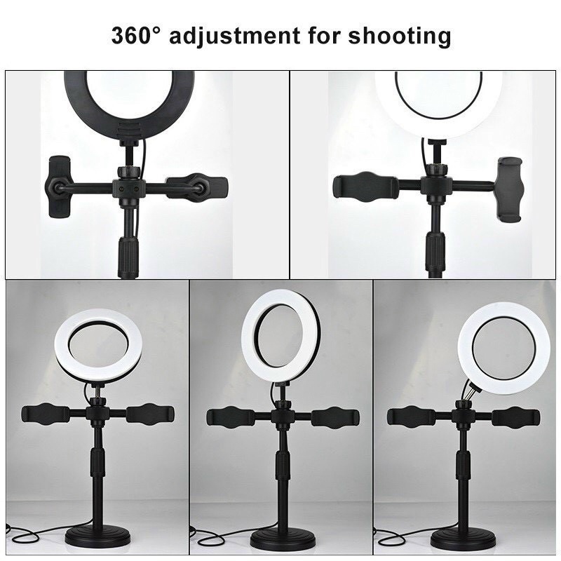 Đèn Bàn Livestream 2 kẹp giá để điện thoại đèn 16cm chỉnh 3 chế độ sáng cực chuẩn