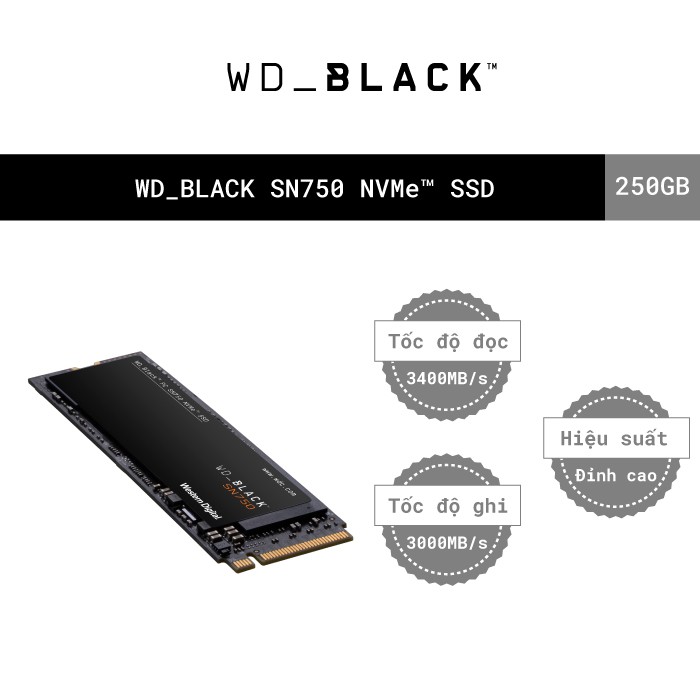 Ổ cứng SSD WD Black 250GB SN750 M.2 PCIe Gen3 x4 NVMe