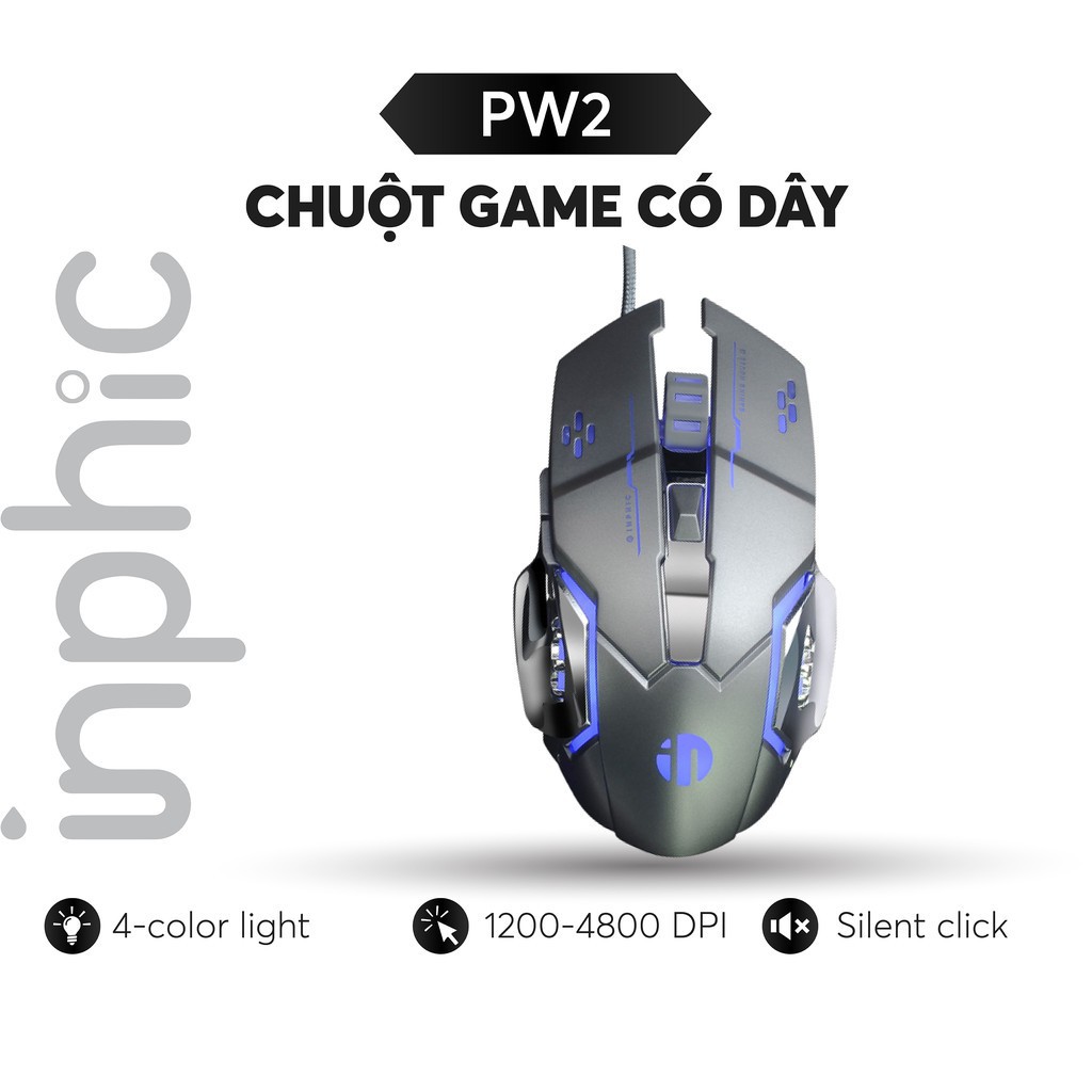 Chuột Máy Tính Có Dây USB Inphic PW2 - Chính Hãng Với Đèn Nền RGB Tiện Dụng, 4800 DPI cho game thủ chuyên nghiệp