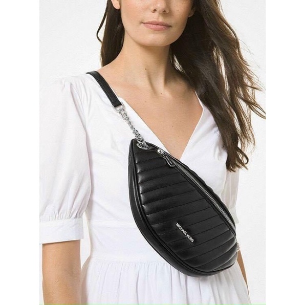 TNS-Túi bao tử da mềm chần kiểu thời trang peyton beltbag-màu đen classic