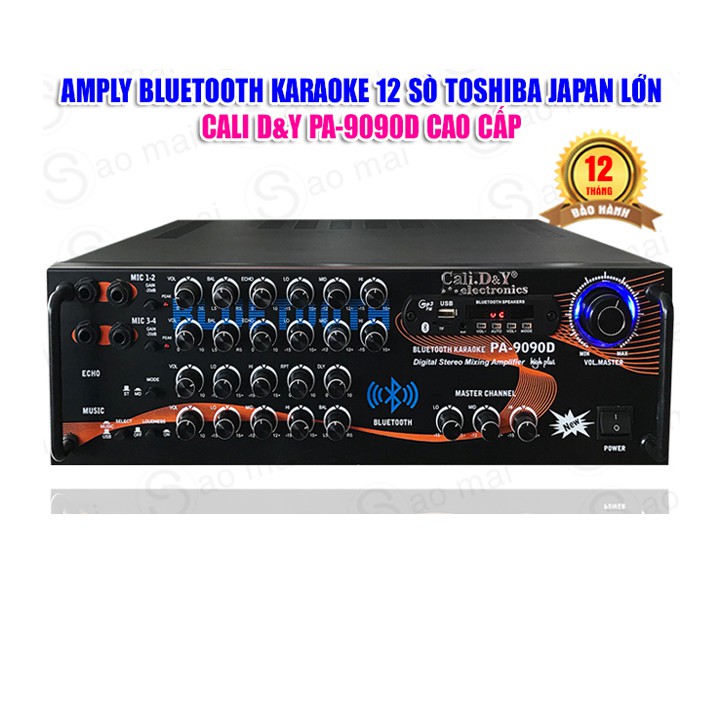 Amply Karaoke Cali.D&Y PA-9090D - Ampli Gia Đình 12 Sò Toshiba Japan kết nối USB Thẻ Nhớ , Volume nút nhôm đen