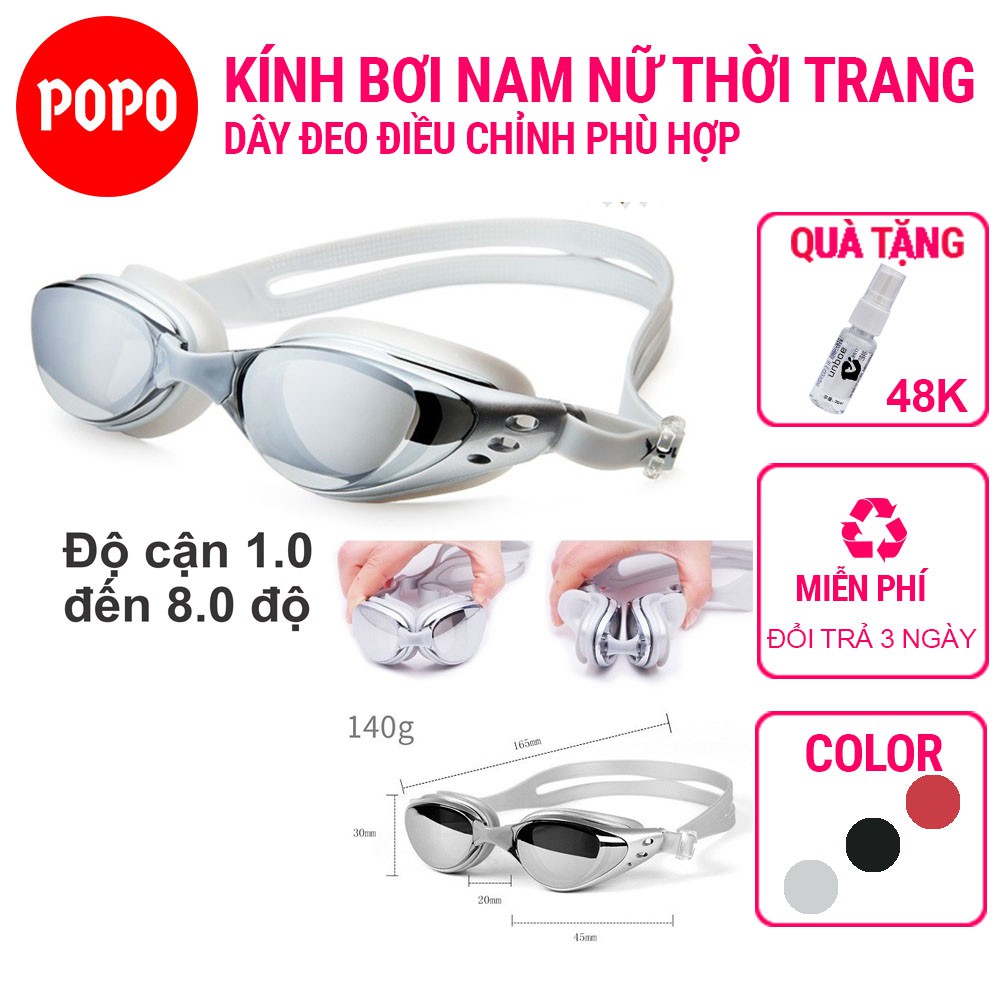 Kính bơi cận có độ cận thị 1.5 độ đến 8.0 độ POPO 610 kiếng bơi cận người lớn nam nữ chống UV, chống sương mờ