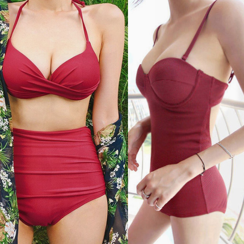 Bộ Bơi Bikini Đi Tắm Biển Nữ Liền Mảnh gọng ngực Đỏ mận Bi16