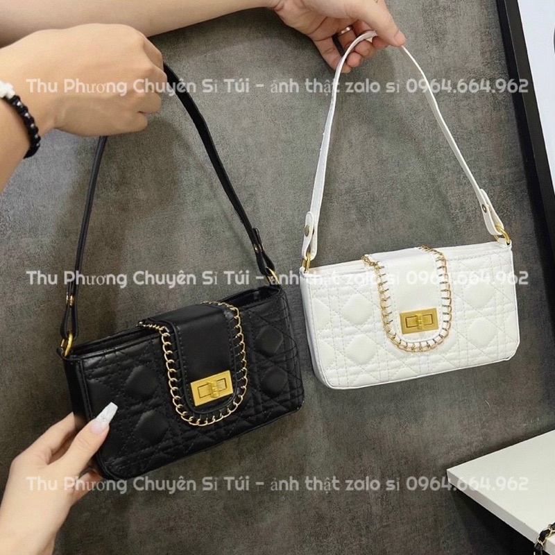 Túi kẹp nách nữ, Túi đeo vai - đeo chéo trần ô dây xích phối da (ảnh thật shop chụp)