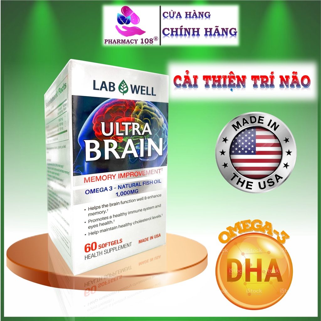 Viên uống bổ não ✅CHÍNH HÃNG✅Ultra Brain Cải Thiện Trí Nhớ 60 Viên