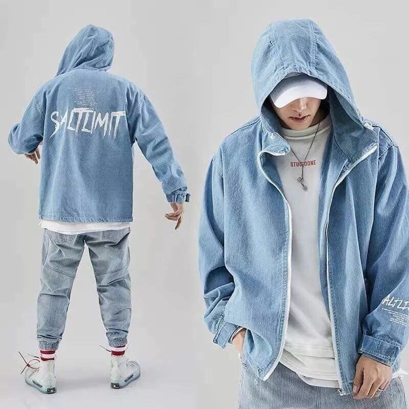 Áo Khoác Jean Unisex Outfits Nam Nữ Form Rộng (Kèm hình thật + Video) liền mủ Nỉ- Áo khoác bò fashion best