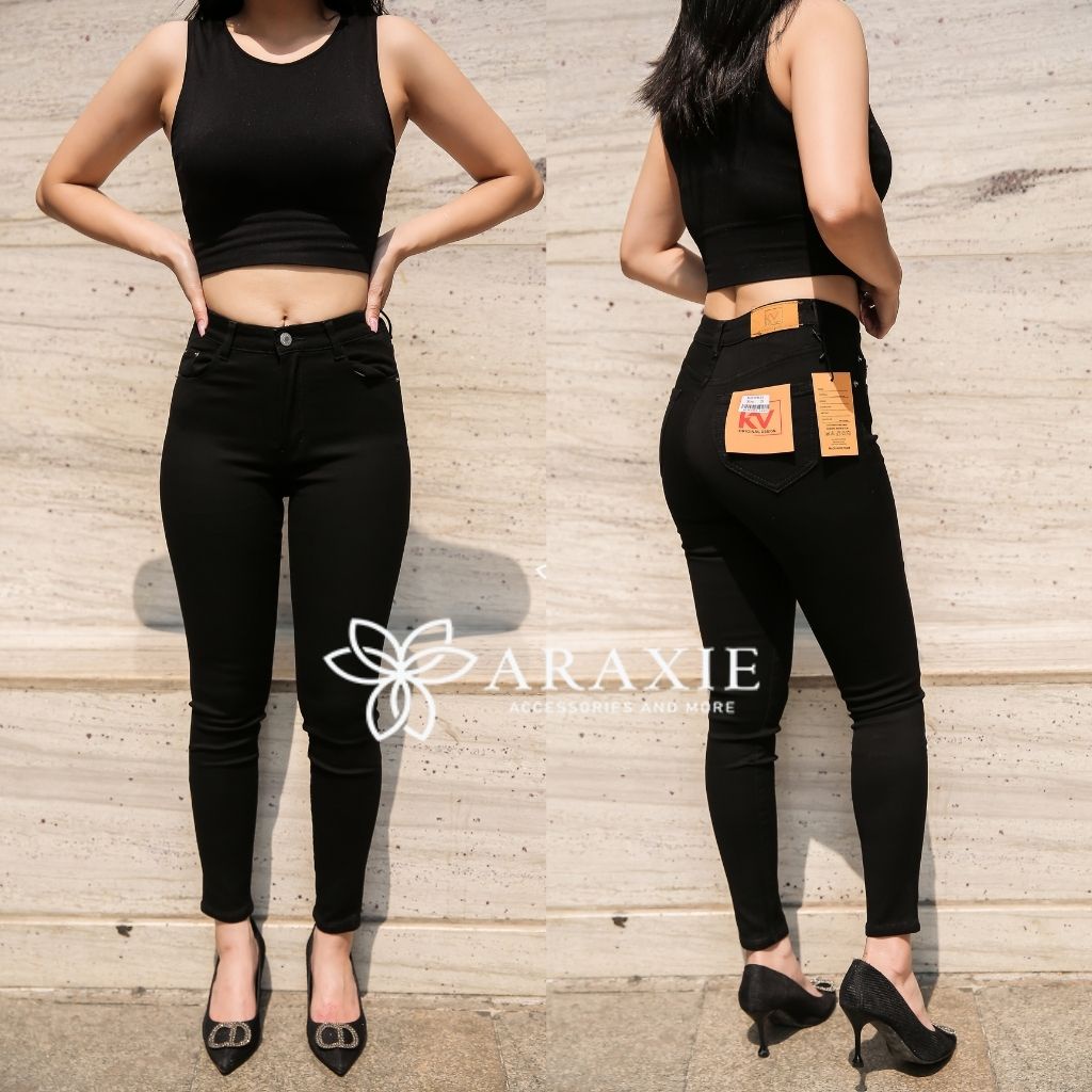 Quần skinny Jean nữ Araxie quần Quần bò bó nữ ôm cạp cao màu đen Co Giãn Tốt, Tôn Dáng KVB-SKD-01