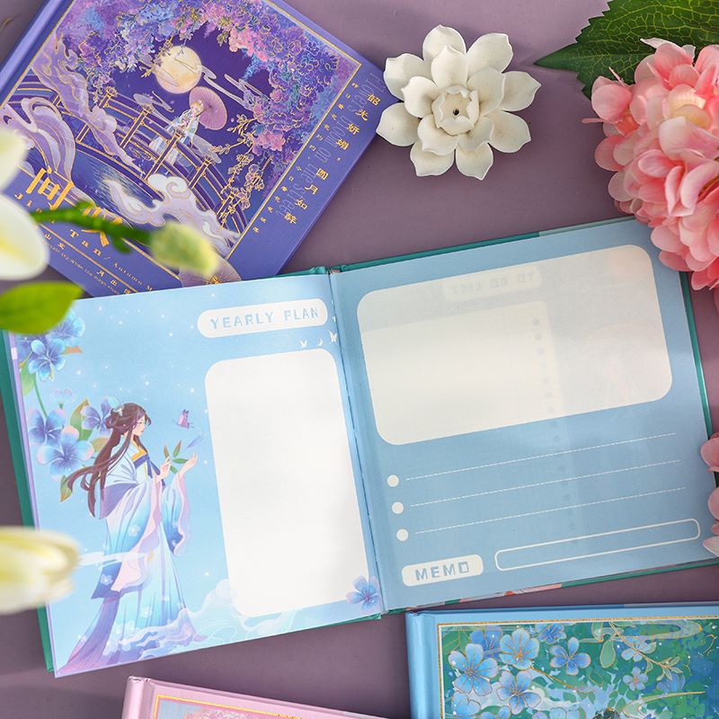 Sổ tay học sinh - phong cách cổ trang - bìa cứng - ánh kim - Hoa Gian Thán - 16cm x 16cm