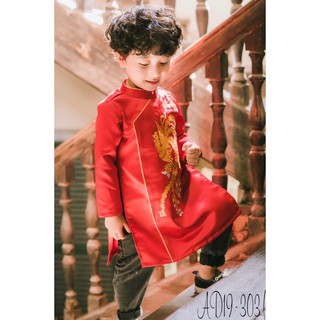Áo dài màu đỏ thêu phượng hoàng bé trai (2-6Y)