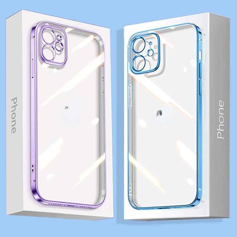 Ốp điện thoại silicon mềm trong suốt khung vuông mạ điện thích hợp cho iPhone 11 12 13 Pro Max XR X XS MAX