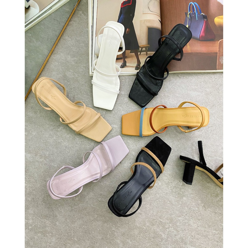 Giày Sandal Nữ Colee 2 Quai Mảnh Gót Dẹp 7p VNXK