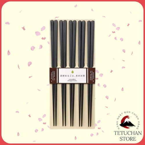 Bộ 5 đôi đũa gỗ cao cấp sang trọng màu đen 23cm Nội địa Nhật Bản