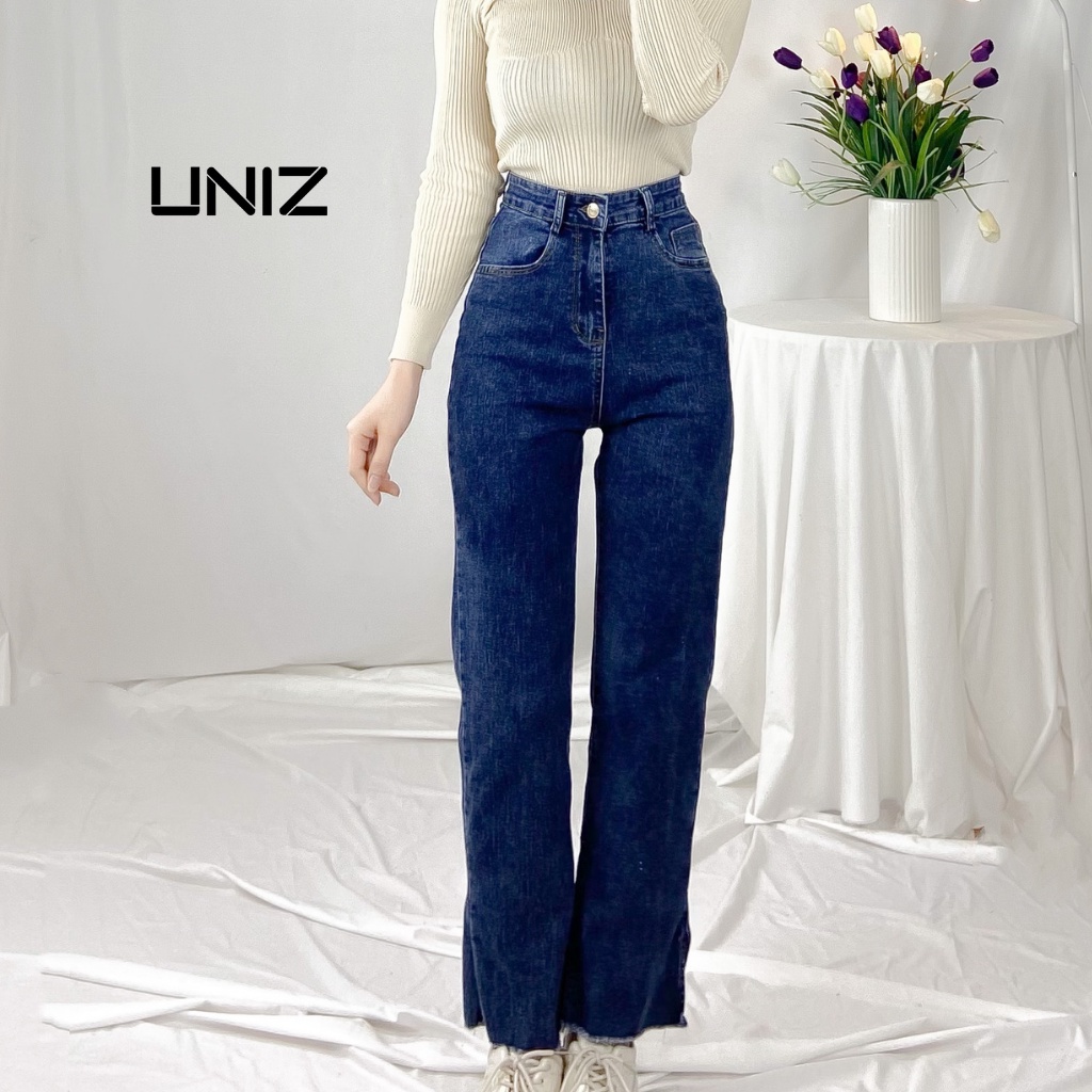 [ ảnh thật ] Quần Jean suông Xẻ Gấu phong cách Uniz Jeanxegau