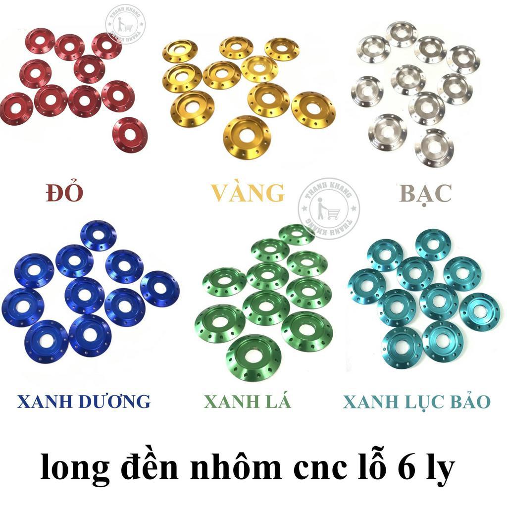 Bộ 10 long đền nhôm lỗ 6 ly tuyệt tác bắt ốc vương miện,GR5 sản phẩm tinh xảo có nhiều màu cho bạn lựa chọn SLN15