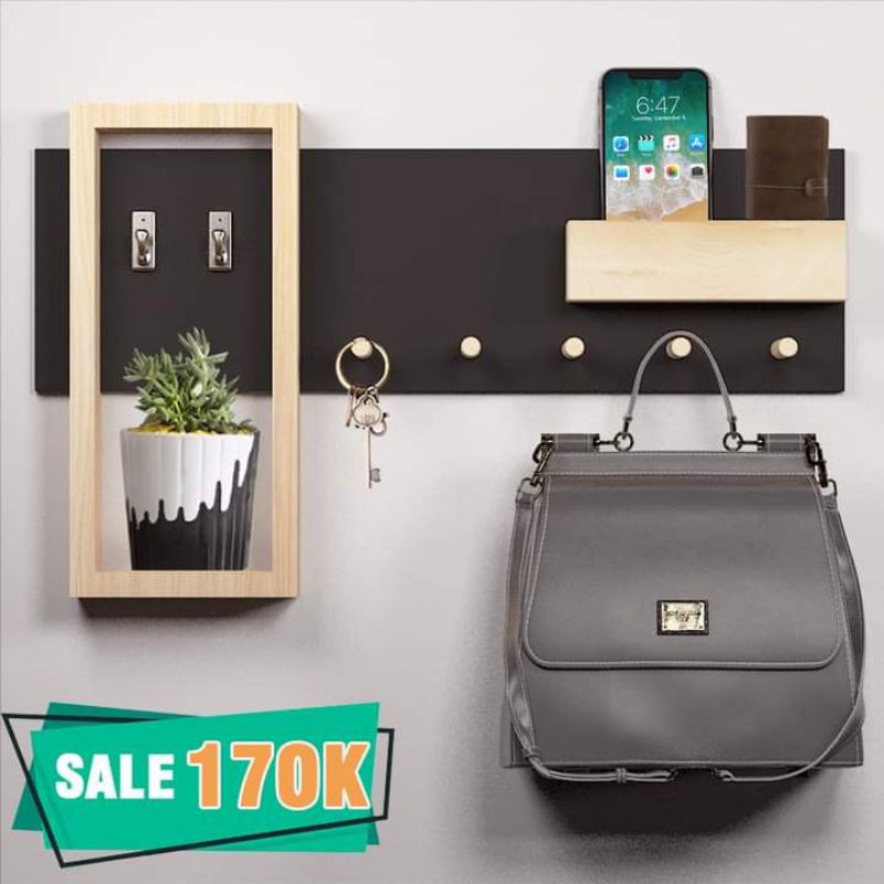 Kệ trang trí treo tường kiêm móc treo