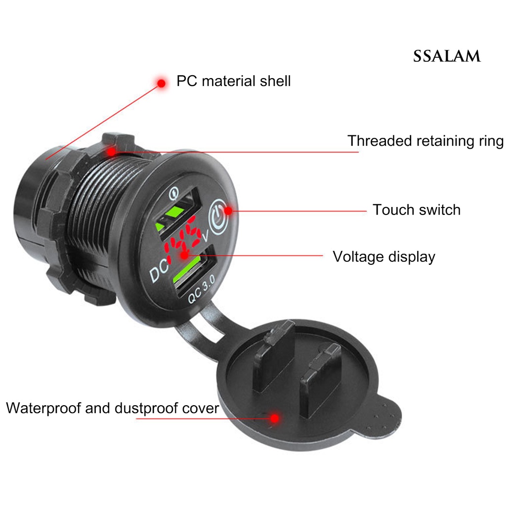 Cục Sạc Nhanh Qc3.0 Hai Cổng Usb Chống Nước Công Tắc Cảm Ứng Cho Xe Hơi