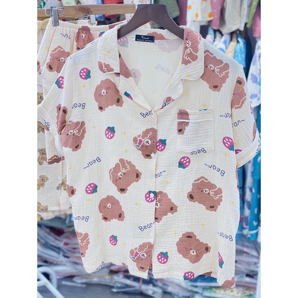 Bộ pijama bộ mặc nhà bộ ngủ nữ đồ bộ nữ hoạ tiết dễ thương chất Muslin