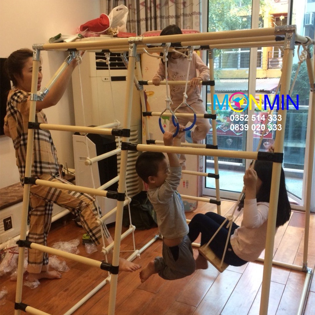 Phụ kiện ghế đu gỗ có dây - Xà đu đa năng Satech - Chưa bao gồm khung vận động cho bé