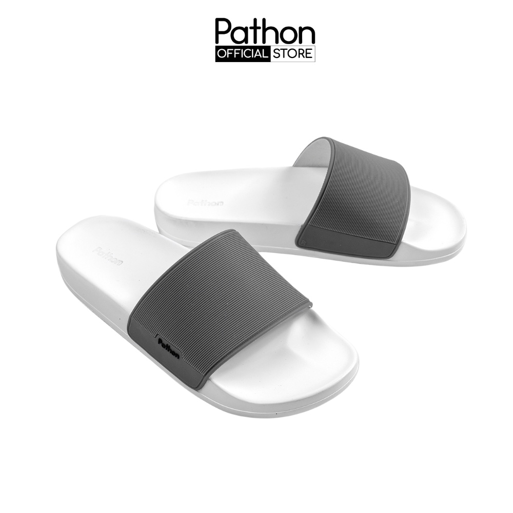 Dép nam nữ quai ngang slipper Pathon quai PVC và đế PU trắng quai xám SD28