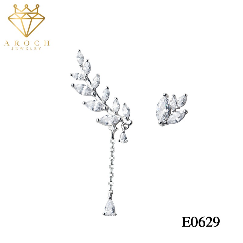 Khuyên tai bạc Ý s925 lá đá thả E0629 - AROCH Jewelry