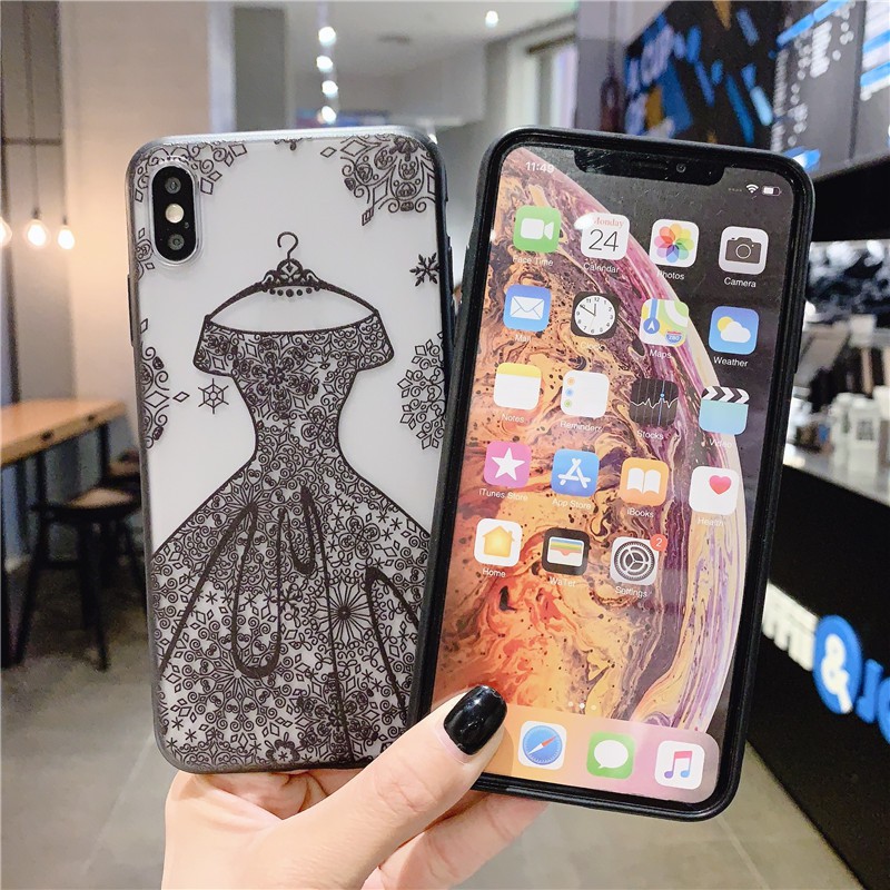 Ốp điện thoại cứng hình đầm cưới vải ren thanh lịch cho iPhone 11 Pro Max 6 6s 7 8 Plus X XS Max XR