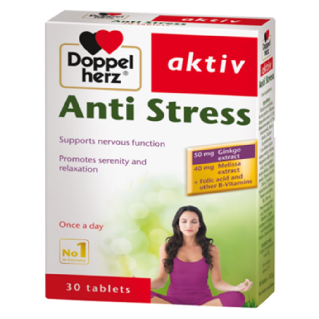 Viên Uống Giảm Stress Doppelherz Aktiv Anti Stress Giúp Giảm Mệt Mỏi, Căng Thẳng &amp; Tăng Cường Sự Tập Trung (Hộp 30 viên)