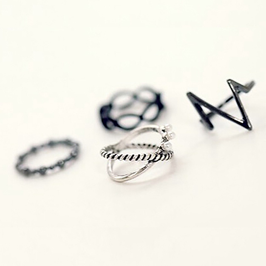 Set 4 nhẫn hợp kim kiểu dáng cá tính trẻ trung dành cho nữ