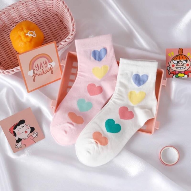 ❤️🧡Tất nữ cao cổ hoạ tiết trái tim mầu sắc