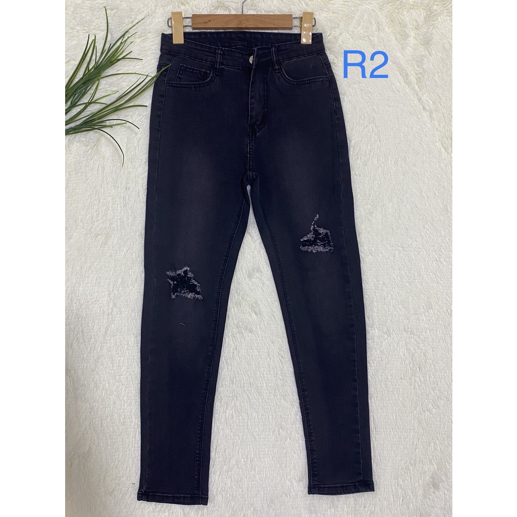 Quần jean dài lưng cao rách gối  Vải dày và co giãn YuMe-044