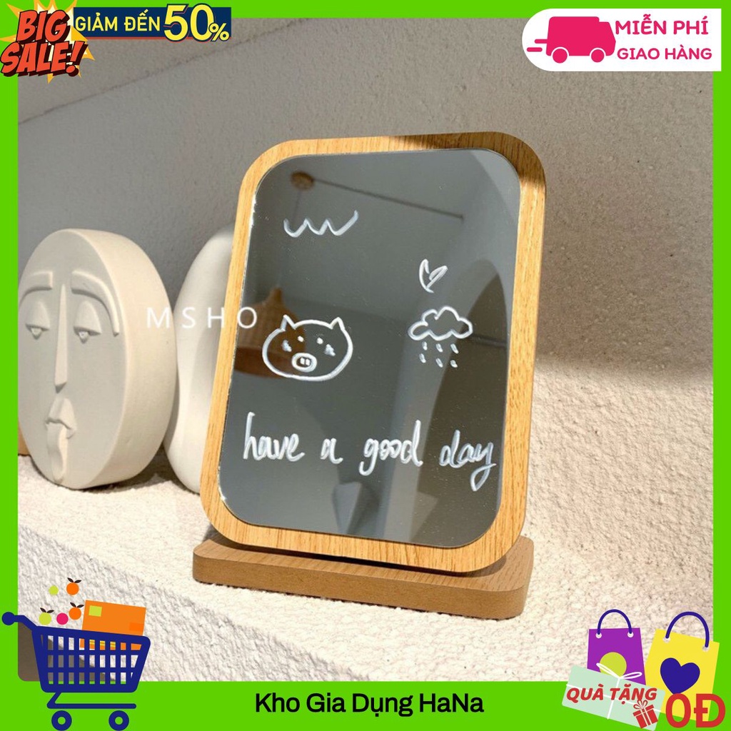 Gương Để Bàn Trang Điểm💝SALE💝Gương Gỗ Hàn Quốc Đồ Decor Cực Xinh Khung Gỗ Dày Cao Cấp Phong Cách Vintage Sang Trọng