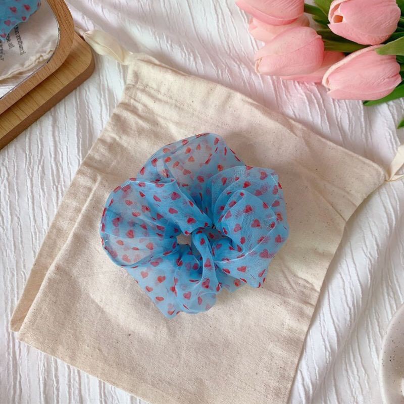 ( Ảnh Thật ) Cột Tóc Vải Scrunchies Chấm Bi Trái Tim Cực Xinh Cực Hot