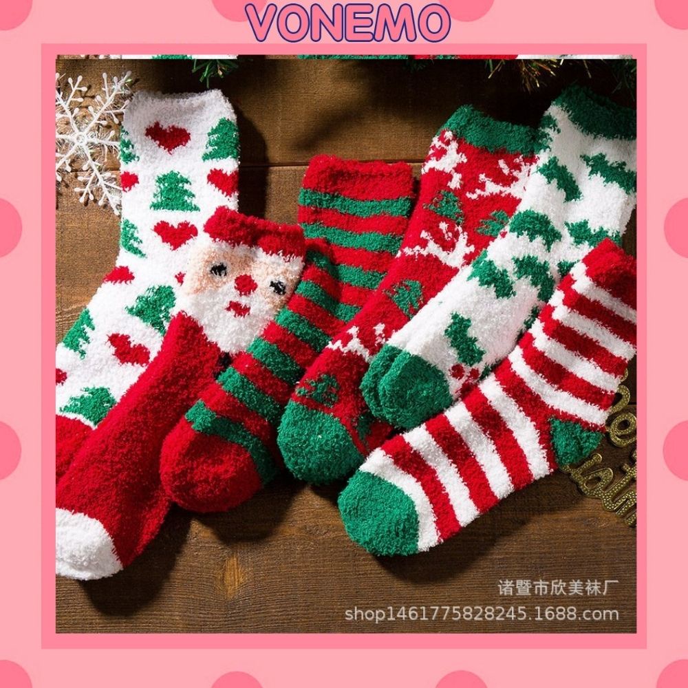 Tất len lông cừu Vonemo vớ cổ cao phong cách Hàn Quốc hoạ tiết Noel Giáng Sinh TN135