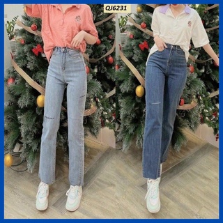 Quần jeans nữ,quần bò nữ ống đứng rách loe xuông lưng cao co dãn