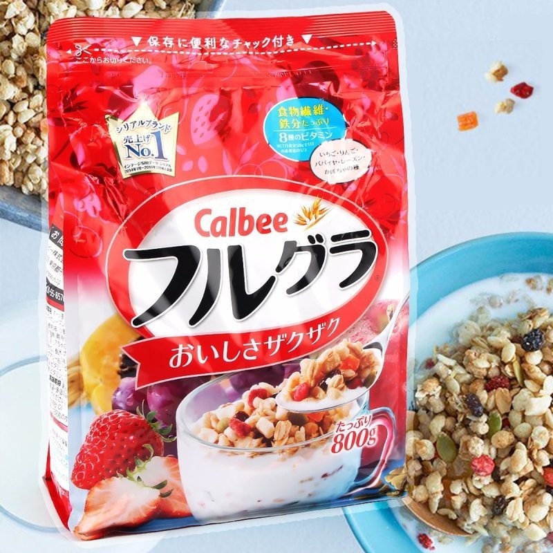 [Mã hoàn 8% đơn 199K] Ngũ Cốc Dinh Dưỡng Sấy Khô Dạng Hạt Cao Cấp Calbee Fruit Granola Cereal Gói 800g màu đỏ/ trắng