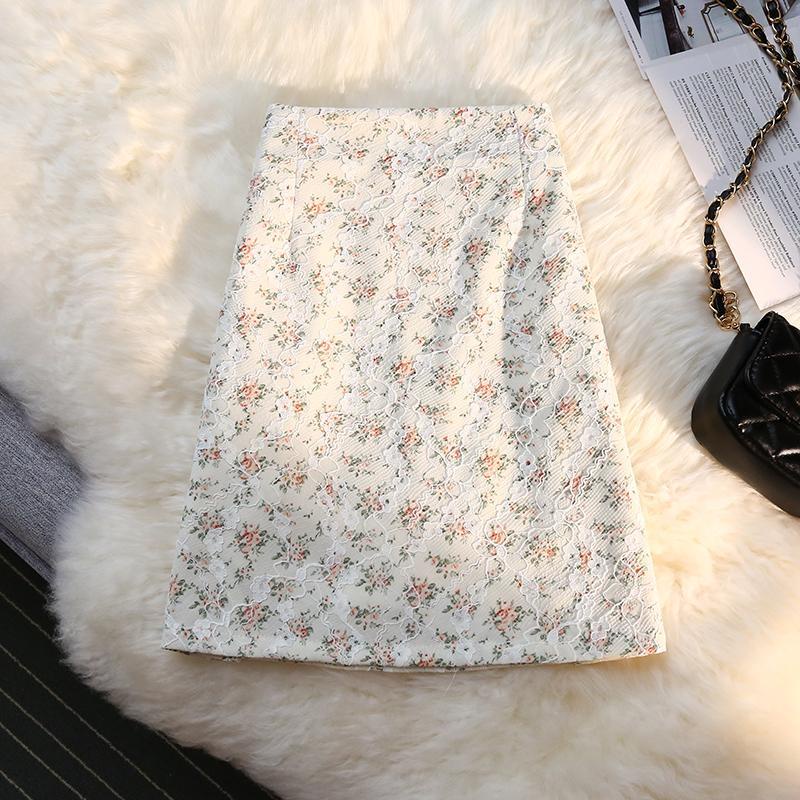 IELGY Chân váy IELGY dáng chữ A eo cao in họa tiết hoa nhỏ xinh xắn thời trang mùa hè dành cho nữ