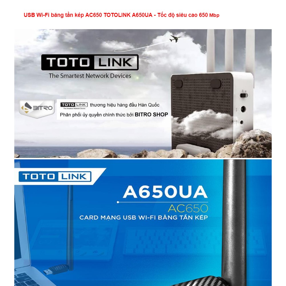 A650UA - USB Wi-Fi Băng Tần Kép AC650 TOTOLINK