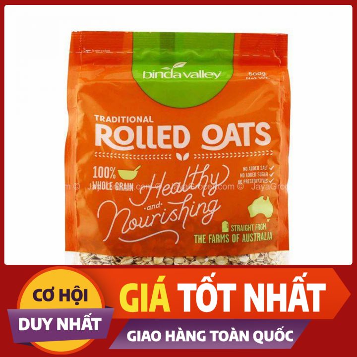 Yến Mạch Nguyên Hạt Cán Dẹt BINDA VALLEY Chuẩn Úc Giúp Ăn Kiêng Túi 500g