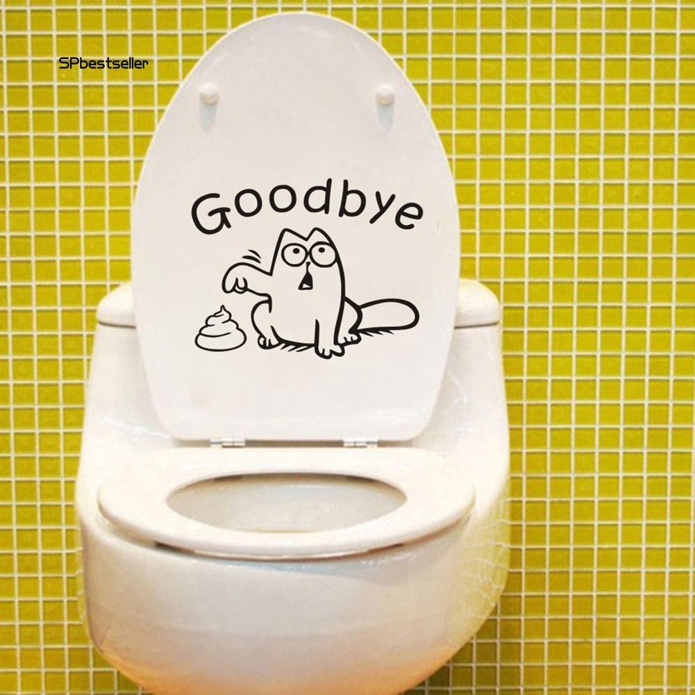 Miếng dán trang trí nắp toilet nhà tắm có hình + chữ Goodbye sáng tạo chất liệu PVC dễ tháo gỡ kích thước 19x15cm